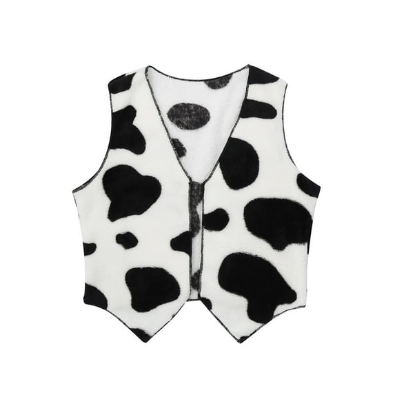 Miaeowve Unisex Kids Cowboy Vest Sleeveless Cow Print Cardigan Top Cowgirl Open Front Flannel Jacket Outerwear Black&White 16