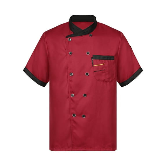 Miaeowve Unisex Short Sleeve Chef Coat Jacket Cool Vent Cooking Uniforms with Pockets Restaurant Burgundy XXL
