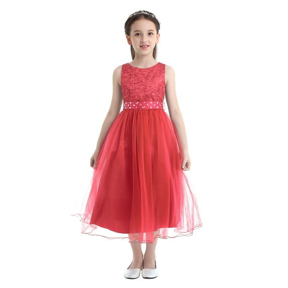 Miaeowve Wedding Flower Girl Dress for Toddler Kids Sleeveless Sequins Lace Tulle Birthday Party Gown Coral 16
