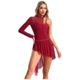 thumbnail image 1 of Miaeowve Women Lyrical Dance Leotard Asymmetrical Dress Sheer Mesh Skirt Stage Performance Dancewear Burgundy XXL, 1 of 6