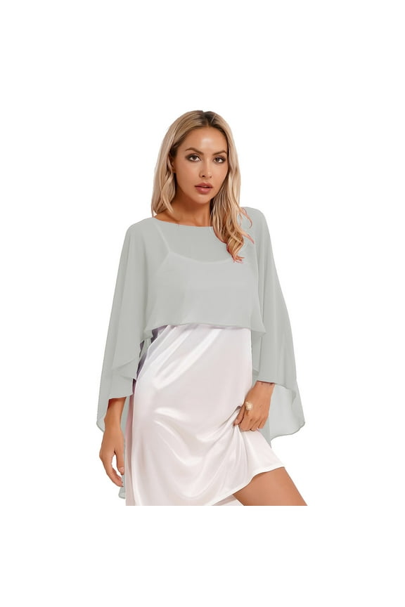 Women Soft Sheer Chiffon Bolero Shrug Wedding Capes Shawl Wrap for Bridesmaid Dress Cover Up Gray One Size