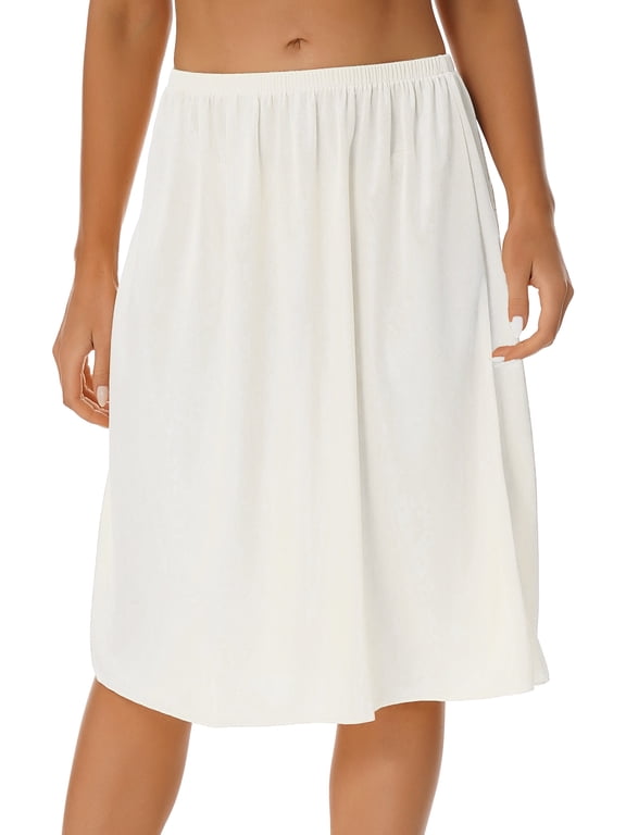 Women's Satin Half Slips Long Underskirt for Under Dresses Elastic Waistband Petticoat 60cm White XL