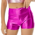 thumbnail image 1 of Miaeowve Women's Shiny Metallic Leather Yoga Booty Shorts Hot Pants Rave Party Club Bottoms Hot Pink L, 1 of 5