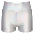 thumbnail image 1 of Miaeowve Women's Shiny Metallic Leather Yoga Booty Shorts Hot Pants Rave Party Club Bottoms Silver B XL, 1 of 7