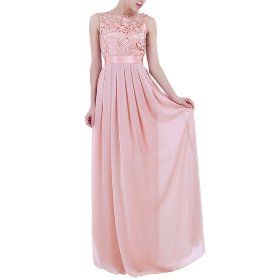 Miaeowve Womens Wedding Guest Dresses Sleeveless Lace Chiffon Bridesmaid Cocktail Party Prom Dress Formal Gown Pearl Pink 6