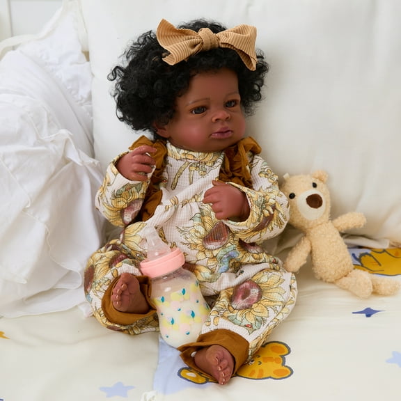 Miaio 18 inch Lifelike Reborn Baby Doll Black Girl with Clothes for Kids Gift Age 3+