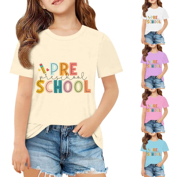 Miaju Back To School Shirt Toddler Crew Neck Short Sleeve T Shirts Cartoon Print Cotton Holiday Shirts T Shirt for Boys and Girls