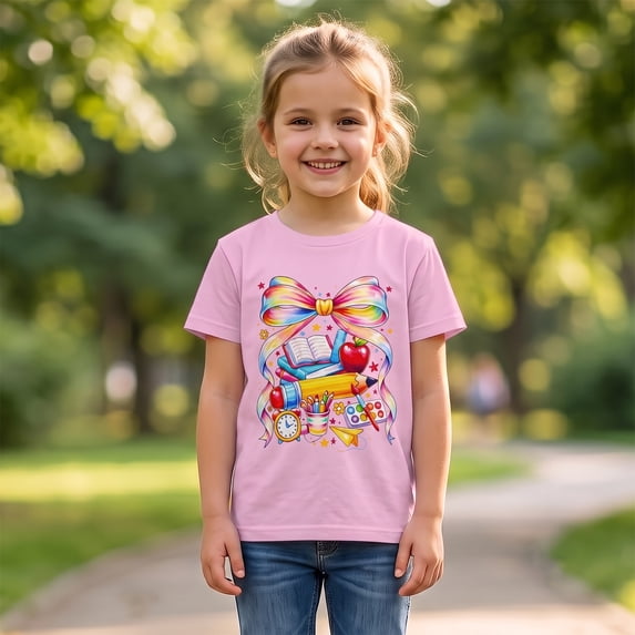 Miaju Shirts for Girls First Day Of School Crew Neck Short Sleeve Tee for Toddler Letter Print Comfortable Tunic Blouse T-Shirts Toddler To Big Kid