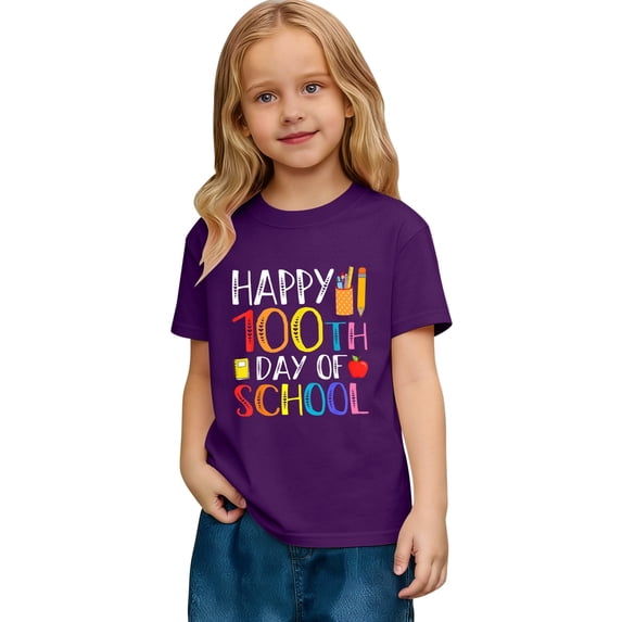 Miaju Shirts for Girls First Day Of School Round Neck Short Sleeve T-Shirt Cartoon Print Fashion Preppy Tops Tee for Toddler & Kids