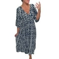 thumbnail image 1 of Miakty Emily Charm Dresses For Women 2024 Casual Plus Size Boho Maxi Dress Women 3/4 Sleeve V Neck Dress (Navy, 5XL), 1 of 1