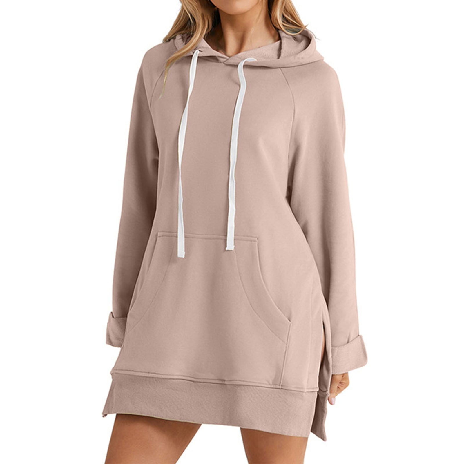 Yihaojia Women's Oversized Hoodie Dress - Long Sleeve, Split Hem, Kangaroo Pocket, Casual Pullover Sweatshirt - View #6