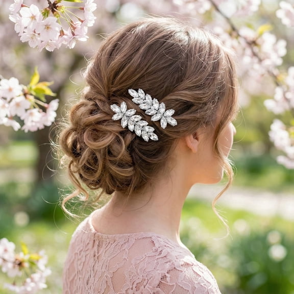 Miallo 2-Pack Silver Crystal Leaf Hair Clips, Sparkling Rhinestone Bridal Barrettes for Wedding & Evening Prom Accessories