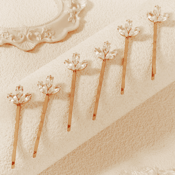 Miallo 6 Pcs Gold Crystal Bobby Pins, Vintage Leaf Hair Accessories for Prom & Evening Party, Luxury Rhinestone Hair Slides