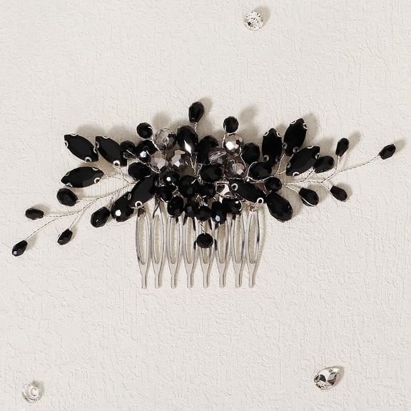 Miallo Black Bridal Hair Comb for Wedding, Decorative Leafy Branch Crystal Headpiece, Modern Rhinestone Hair Comb for Bridesmaids and Prom