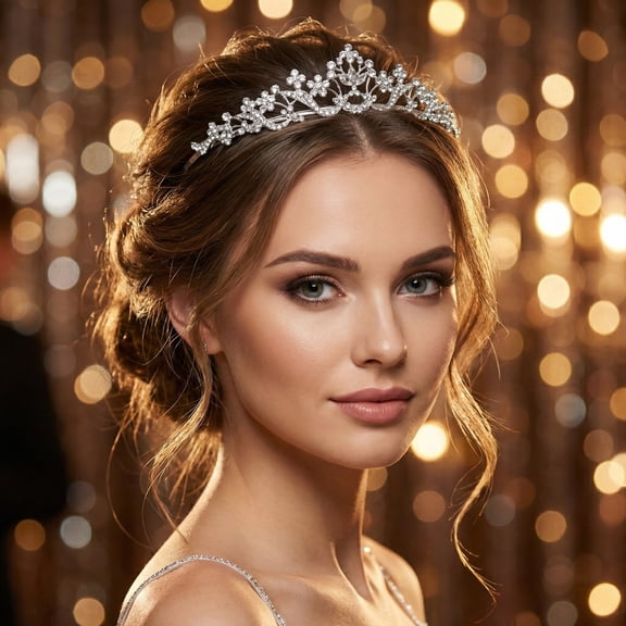 Miallo Classic Royal Silvery Bridal Tiara, Sparkling Crystal Wedding Crown with Flower and Scroll Motif for Brides