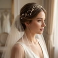 thumbnail image 1 of Miallo Delicate Sparkly Crystals Gold Hair Vine with Ribbon, Elegant Pearl Wedding Hair Accessories for Bridal and Bridesmaids, Gift for Anniversary and Party, 1 of 7