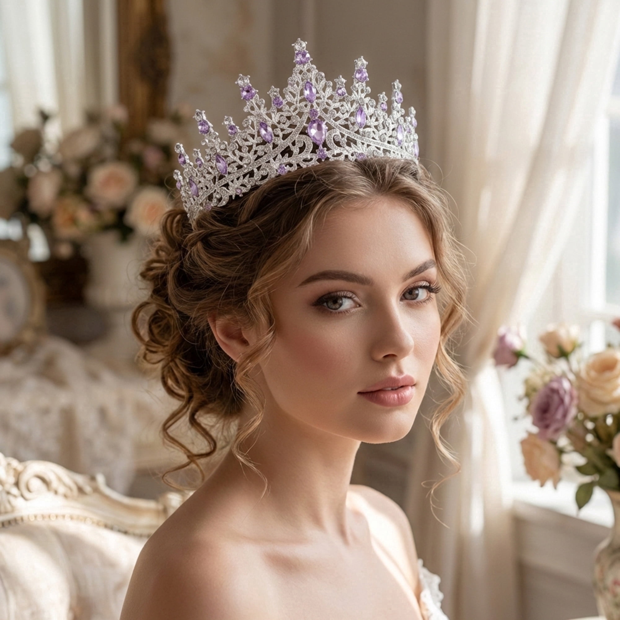 Elegant Gold and Purple Tiara Baroque Violet Purple Tiara With Gold, Victorian Purple Gold  main image 3