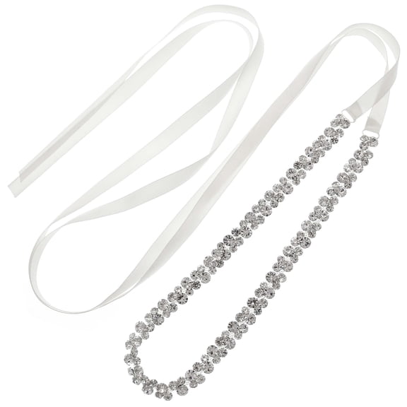 Miallo Elegant Crystal Flower Cluster Wedding Sash for Brides, Vintage Style Rhinestone Belt with Adjustable Off-White Ribbon, Shimmering Gown Accessory