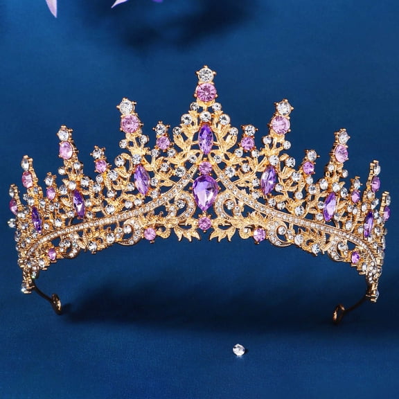 Miallo Elegant Purple Rhinestone Princess Crown, Sparkly Wedding Hair Accessory for Brides, Pageant Prom Party Jewelry