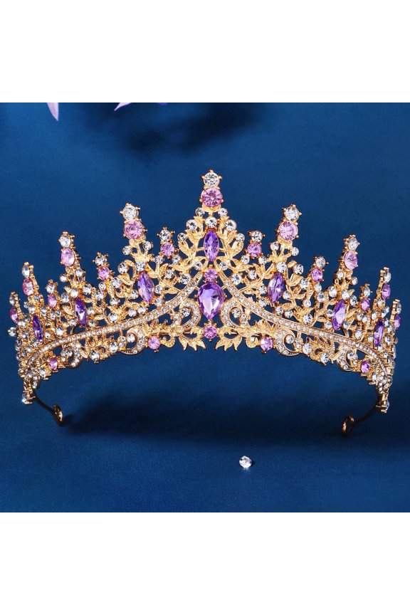 Elegant Purple Rhinestone Princess Crown, Sparkly Wedding Hair Accessory for Brides, Pageant Prom Party Jewelry