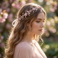 thumbnail image 1 of Miallo Elegant Rose Gold Bridal Hair Vine with Faux Pearls, Shimmering Flower Wedding Headband with Organza Ribbon for Holiday Ball Party, 1 of 7