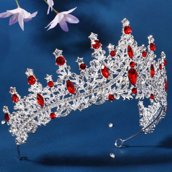 Miallo Empress Style Red Gemstone Headpiece for Pageant, Sparkling Formal Prom Tiara for Women, Festive Holiday Celebration Crown