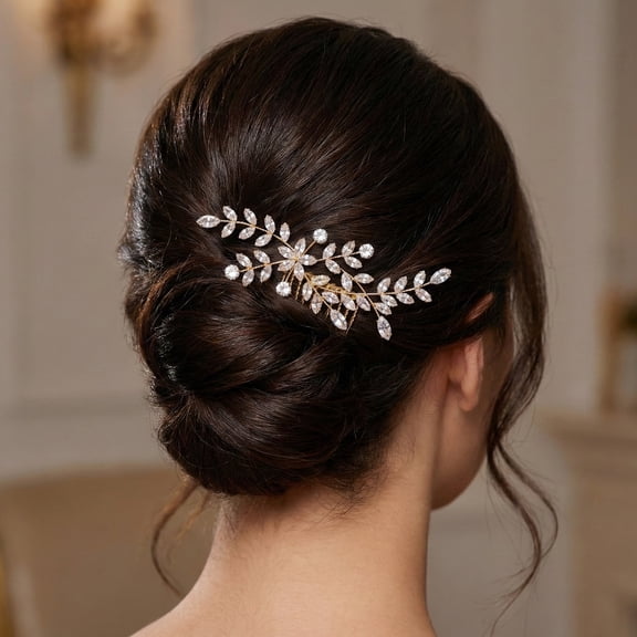 Miallo Gold Wedding Hair Comb - Vintage Crystal Bridal Headpiece - Leaf Hair Accessories for Bride