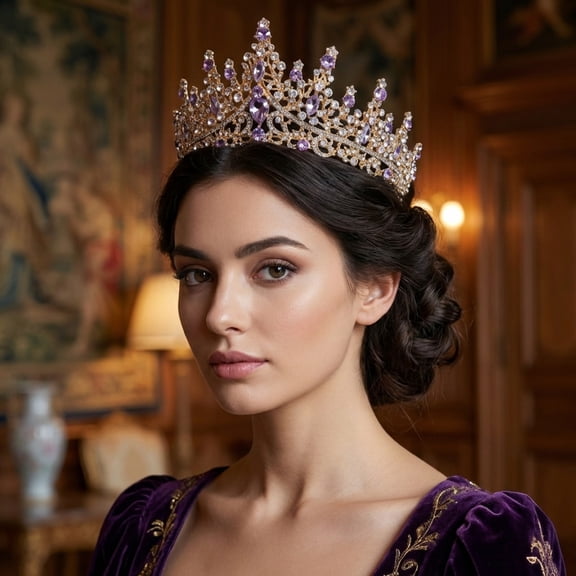 Miallo Luxurious Gold and Purple Quinceanera Crown, Vintage Baroque Purple Tiara for Princess Birthday Party, Royal Pageant Headpiece