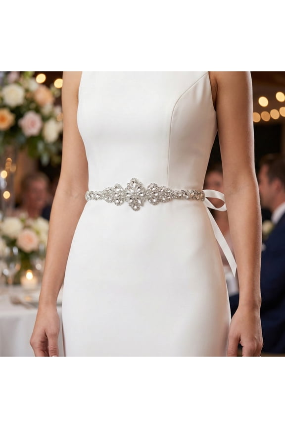 Luxury Rhinestone Bridal Belt for Wedding Dress, Sparkling Crystal Sash with White Satin Ribbon, Elegant Gown Waistband Accessory for Brides and Bridesmaids