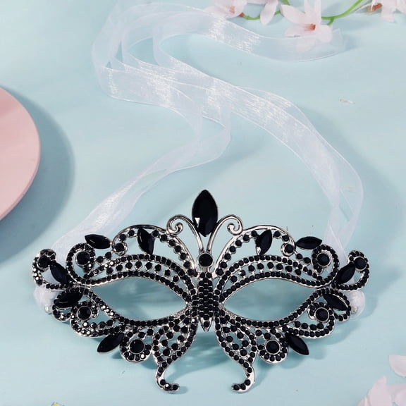 Miallo Black Rhinestone Butterfly Mask, Dark Gothic Style Halloween Costume Accessory