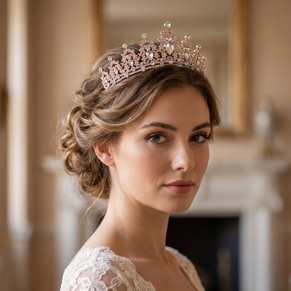 Miallo Rose Gold Bridal Tiara for Wedding - Crystal Teardrop Crown for Bride, Bridesmaids & Prom