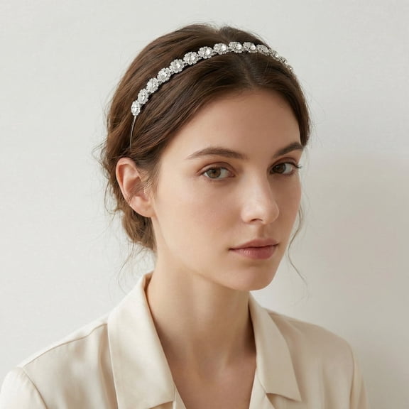 Miallo Silver Rhinestone Crystal Headband for Women & Girls - Sparkly Bridal Wedding Hair Accessories - Elegant Diamond Look Tiara for Prom, Party & Birthday Gift