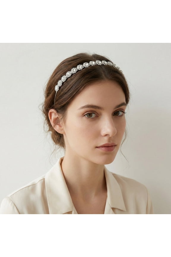 Silver Rhinestone Crystal Headband for Women & Girls - Sparkly Bridal Wedding Hair Accessories - Elegant Diamond Look Tiara for Prom, Party & Birthday Gift