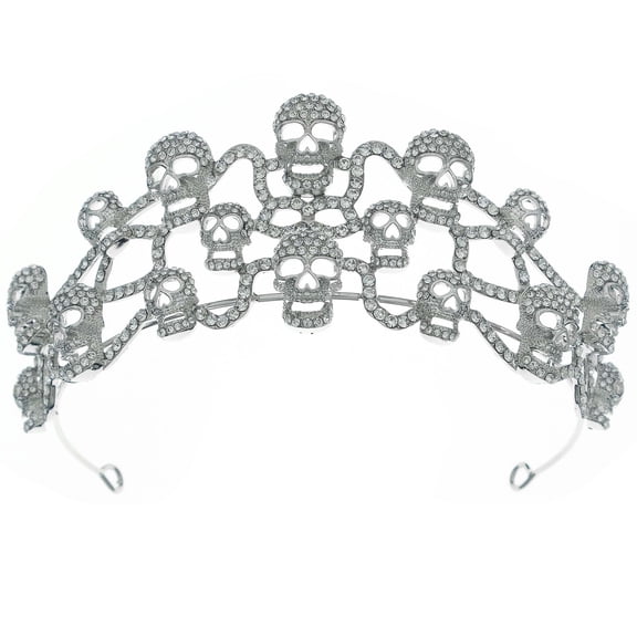 Miallo Silver Skull Queen Crown for Gothic Wedding, Rhinestone Skeleton Headpiece for Cosplay and Photography, Unique Birthday Gift for Goth Lovers