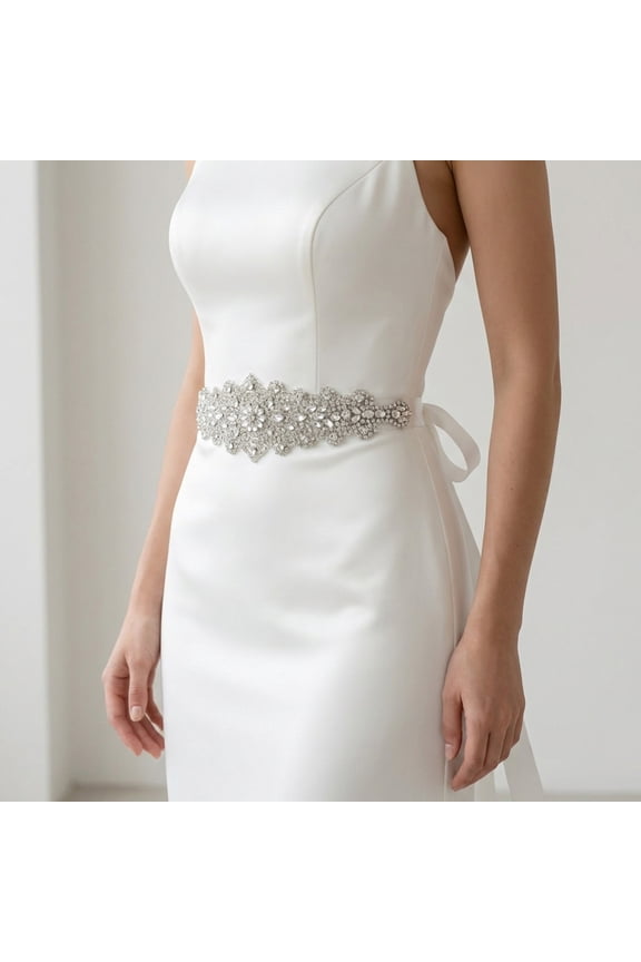 Sparkling Crystal Bridal Sash with Adjustable Satin Ribbon, Wide Rhinestone Gown Belt for Brides and Prom, Premium Wedding Decoration Accessory