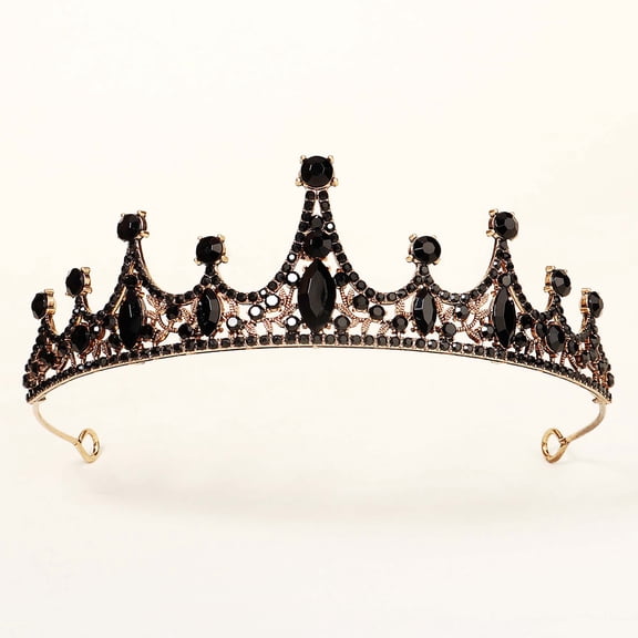 Miallo Vintage Black Crystal Wedding Crown, Dark Queen Statement Headpiece for Gothic Bride, Quinceanera Hair Jewelry for Formal Evening Party