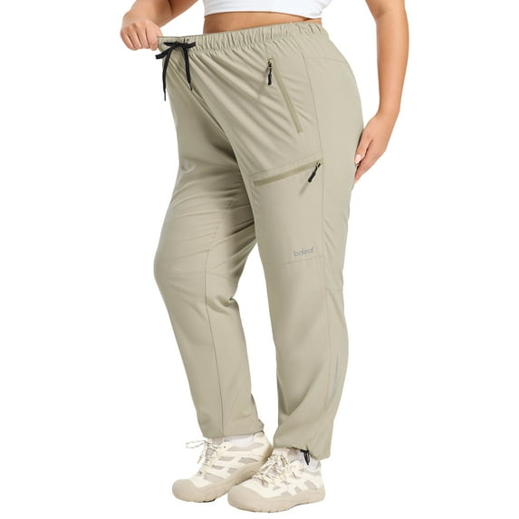 BALEAF Plus Size Pants for Women Hiking Cargo Water Resistant UPF 50+ Cargo Joggers Zipper Pockets Beige XL