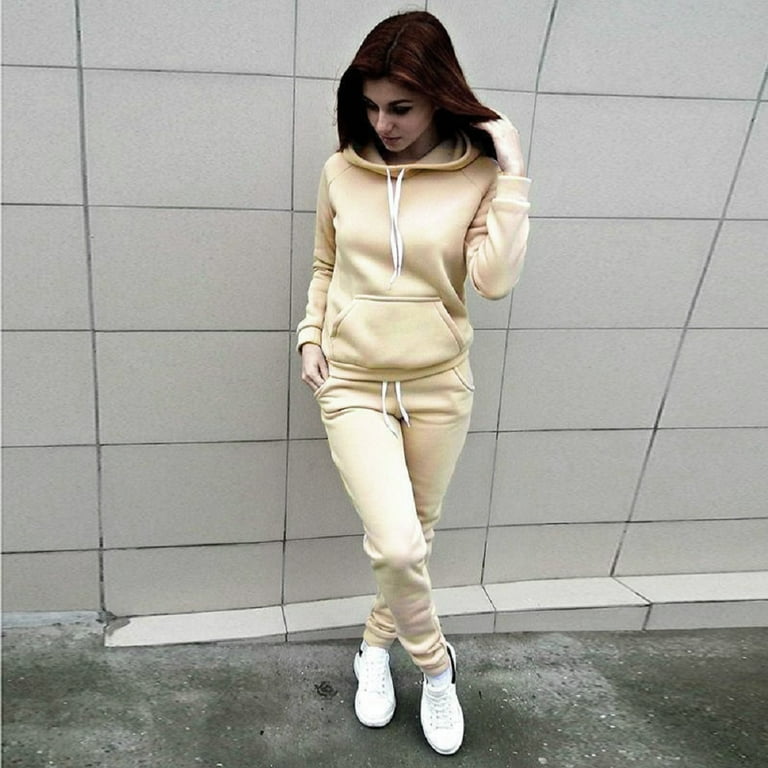 2Pcs/Set Women Sweat Suit Hoodie Tops Pants Sweatshirt Tracksuit Casual  Sports 