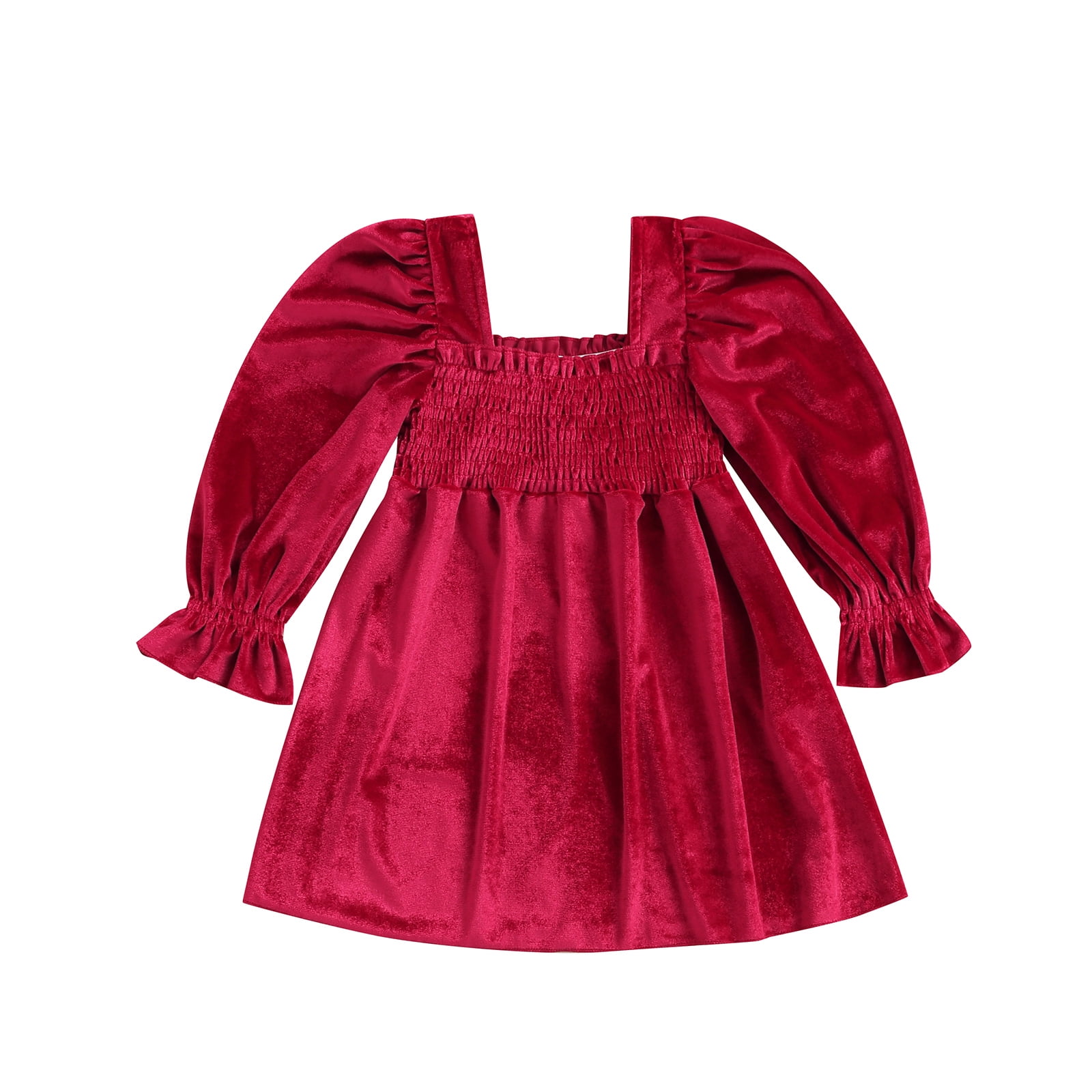 Mialoley Toddler Baby Girl Velvet Dress, Long Sleeve Solid Color Frill