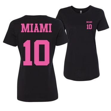 Miami 10 Soccer Lover FRONT AND BACK Womens T-shirts Fit, Black, Small
