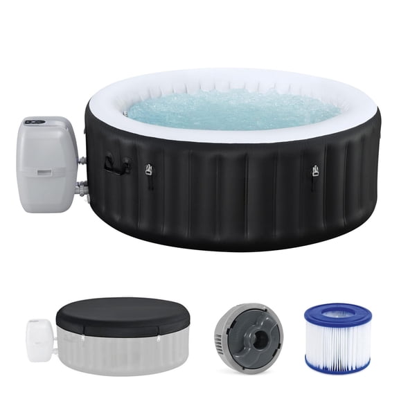 Miami 2-4 Person Energy-Efficient AirJet Inflatable Hot Tub, 120 Soothing Jets, 177-Gallon Capacity, 104F Maximum Heat, Freeze Shield, 71 x 71 x 26, Black