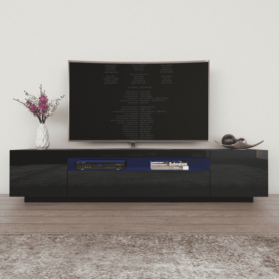 Miami 200 TV Stand for TVs up to 90", Modern High Gloss 79" Entertainment Center, TV Media Console with Storage Cabinets and LED Lights