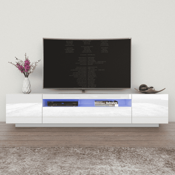 Miami 200 TV Stand for TVs up to 90", Modern High Gloss 79" Entertainment Center, TV Media Console with Storage Cabinets and LED Lights