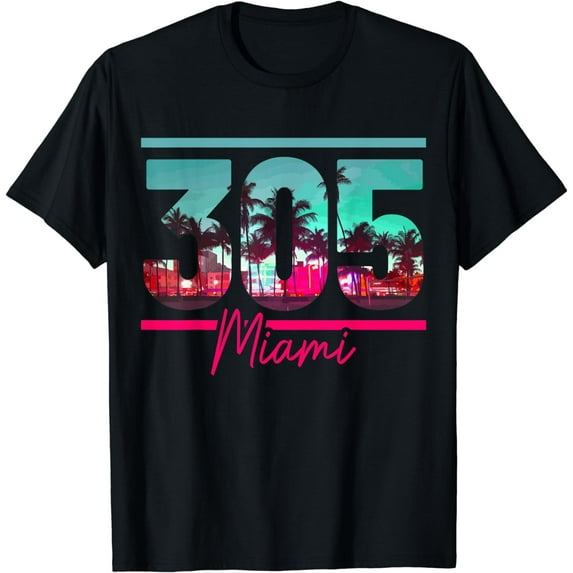 Miami 305 Area Code Florida Vintage Palm Trees Pride Retro T-Shirt