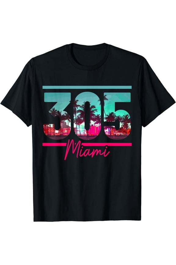 Miami 305 Area Code Florida Vintage Palm Trees Pride Retro T-Shirt
