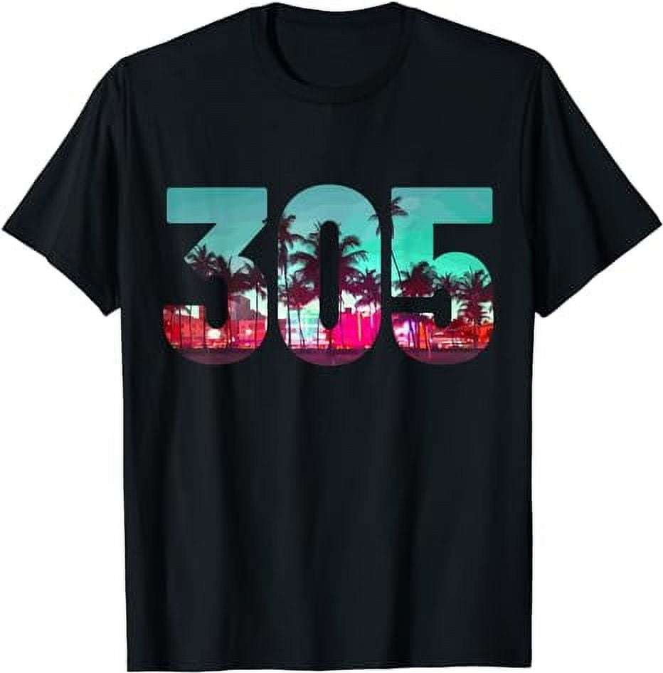 Miami 305 Area Code Florida Vintage Palm Trees Pride Retro T-Shirt ...
