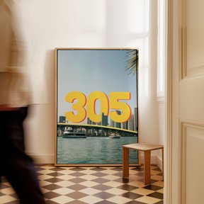 Miami 305 Area Code Poster Photography Print - Bold Retro Home Decor Office Wall Art