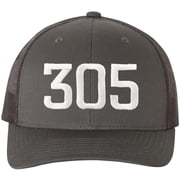 Miami 305 Old English Snapback Hat | FL Area Code 6 Panel Trucker Mesh Cap CharcoalGrey