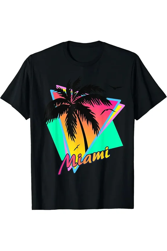 Miami 80s Tropical Summer And Beach Palm Tree Sunset T-Shirt