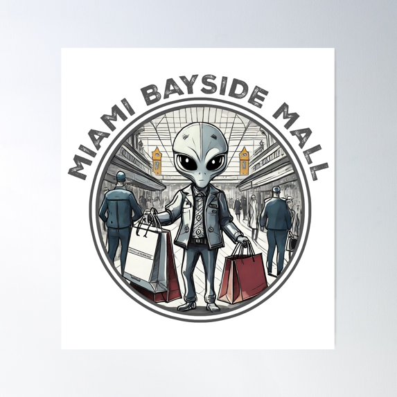 Miami Alien Incident In Shopping Mall Poster Wall Art, Modern Wall Decor For Living Room Bedroom, 17x17 UNFRAMED